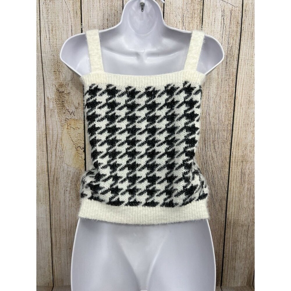 Willow & Wind Tank Top Sweater XS Black Ivory Houndstooth Soft‎ Cami Furry Cozy - Picture 5 of 7